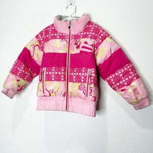 Spyder Pink and Green Kids Puffer Jacket